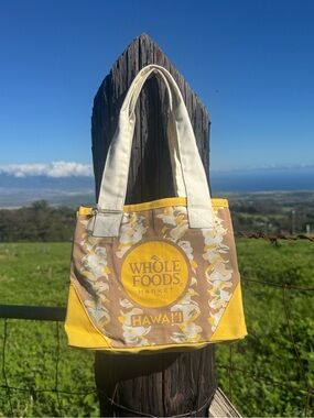 Whole Foods Tag Aloha Company Yellow Plumeria lei Mini Tote Bag Hawaii Exclusive